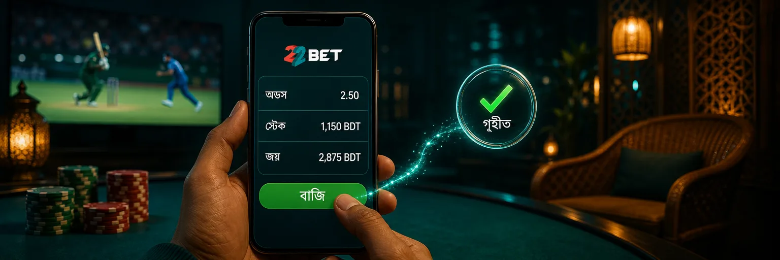 ২২বেটের বেটস্লিপ: অডস, স্টেক, সম্ভাব্য জয় এবং বাজি ধরার বোতাম